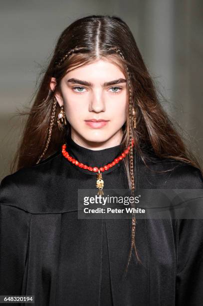 Skylar Tartz, beauty detail, walks the runway during the Valentino show as part of the Paris Fashion Week Womenswear Fall/Winter 2017/2018 on March...