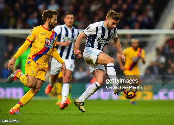 James Morrison of West Bromwich Albion is tackled by Yohan Cabaye of Crystal Palace during the Premier League match between West Bromwich Albion and...
