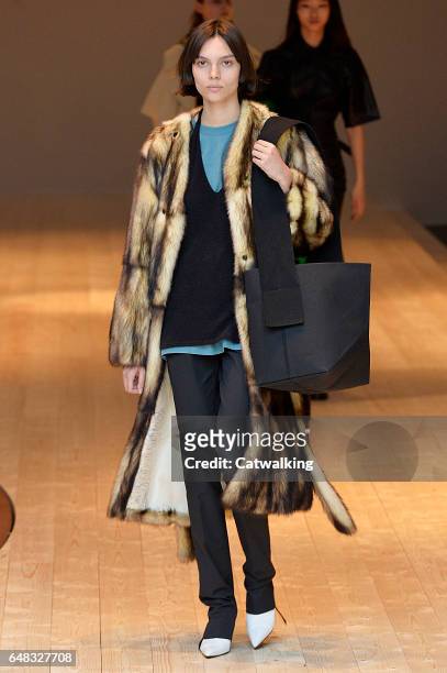 Model walks the runway at the Celine Autumn Winter 2017 fashion show during Paris Fashion Week on March 5, 2017 in Paris, France.