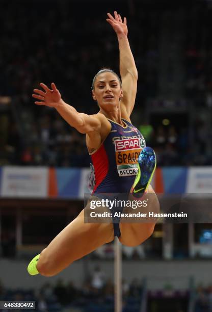 Ivana Spanovic of Serbia competes in the Women's Long Jump final on day three of the 2017 European Athletics Indoor Championships at the Kombank...