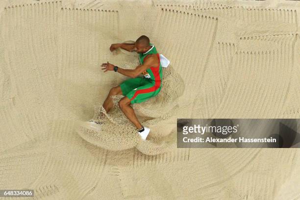 Nelson Evora of Portugal comeptes in the triple jump qualification on day one of the 2017 European Athletics Indoor Championships at the Kombank...