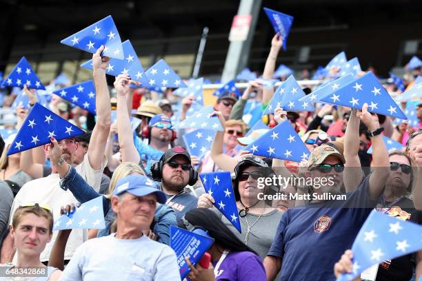 Fans look on during the Monster Energy NASCAR Cup Series Folds Of Honor QuikTrip 500 at Atlanta Motor Speedway on March 5, 2017 in Hampton, Georgia.