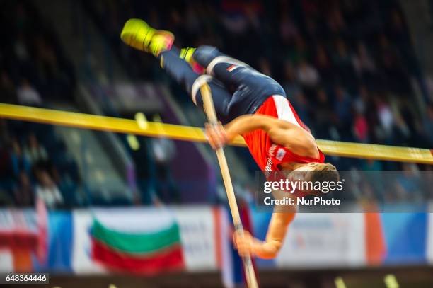 Jirí Sýkora, Czech Republic, at pole vault during Heptathlon for men at European athletics indoor championships in Belgrade, 5 march 2017