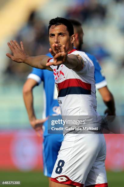 Nicolas Burdisso of Genoa CFC reacts during the Serie A match between Empoli FC and Genoa CFC at Stadio Carlo Castellani on March 5, 2017 in Empoli,...