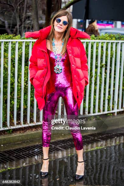 Anna Dello Russo is seen in the streets of Paris before the Balenciaga show during Paris Fashion Week Womenswear Fall/Winter 2017/2018 on March 5,...