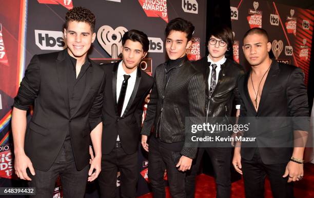 Singers Zabdiel de Jesus, Erick Brian Colon, Joel Pimentel, Christopher Velez and Richard Camacho of CNCO attend the 2017 iHeartRadio Music Awards...