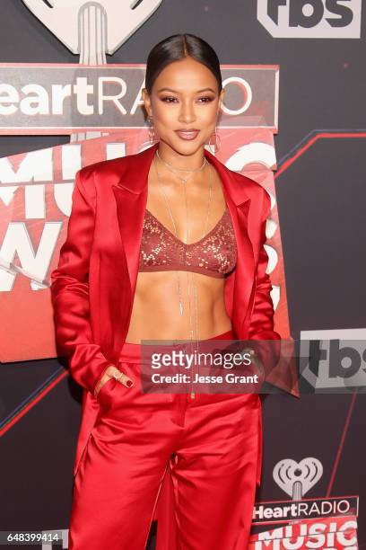 Model Karrueche Tran attends the 2017 iHeartRadio Music Awards which broadcast live on Turner's TBS, TNT, and truTV at The Forum on March 5, 2017 in...