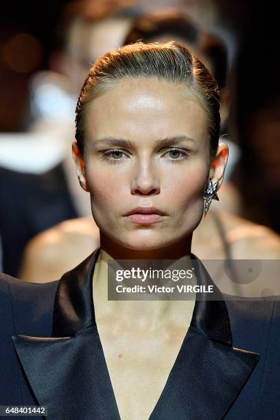 Model walks the runway during the Mugler Ready to Wear fashion show as part of the Paris Fashion Week Womenswear Fall/Winter 2017/2018 on March 4,...