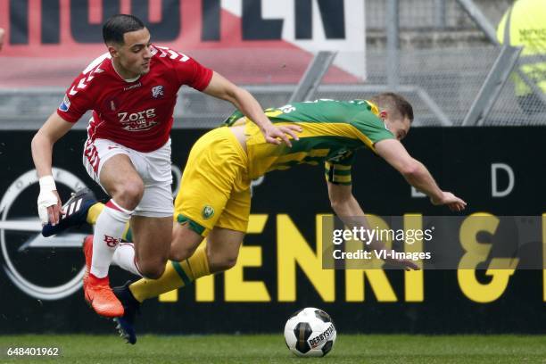 , Sofyan Amrabat of FC Utrecht, Willem Janssen of FC Utrechtduring the Dutch Eredivisie match between FC Utrecht and ADO Den Haag at the Galgenwaard...