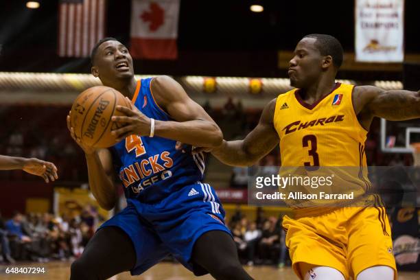 Kevin Capers of the Westchester Knicks handles the ball against the Canton Charge at the Canton Memorial Civic Center on March 5, 2017 in Canton,...