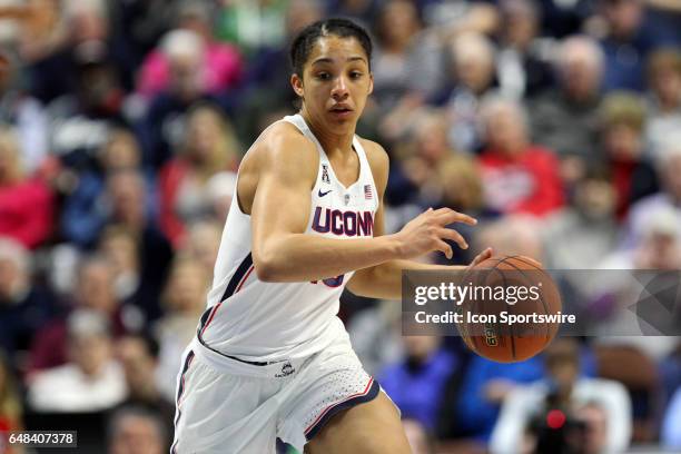 UConn Huskies guard Gabby Williams fast breaks during the first half the American Athletic Conference Women's semi-final game between UCF Knights and...