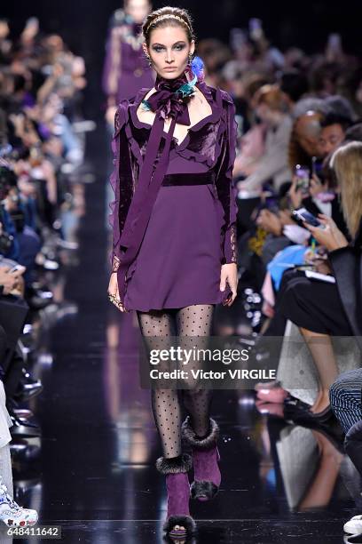 Model walks the runway during the Elie Saab Ready to Wear fashion show as part of the Paris Fashion Week Womenswear Fall/Winter 2017/2018 on March 4,...