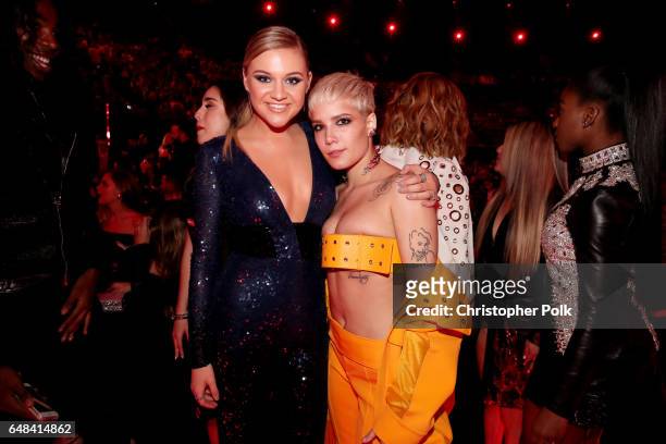 Musicians Kelsea Ballerini and Halsey pose at the 2017 iHeartRadio Music Awards which broadcast live on Turner's TBS, TNT, and truTV at The Forum on...