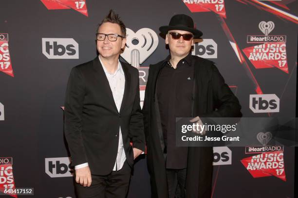 Musicians Mark Hoppus and Matt Skiba of music group blink-182 attend the 2017 iHeartRadio Music Awards which broadcast live on Turner's TBS, TNT, and...