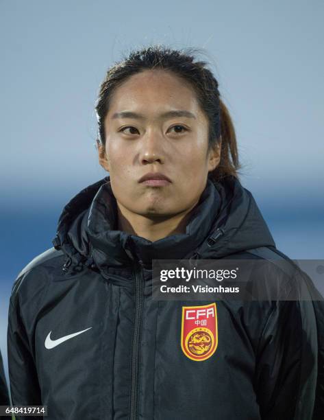 Tang Jiali of China during the Group C 2017 Algarve Cup match between China Women and Sweden Women at the Vila Real de Santo Antonio Sports Complex...