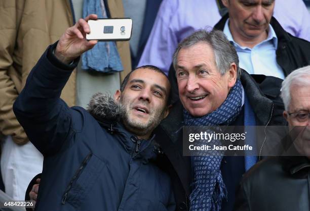 Gerard Houllier poses for a selfie following the French Ligue 1 match between Paris Saint Germain and AS Nancy Lorraine at Parc des Princes stadium...