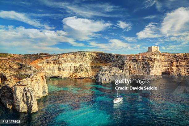 st. mary's tower in comino island, malta - malta stock-fotos und bilder