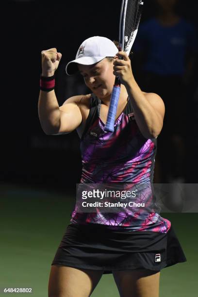 Ashleigh Barty of Australia celebrates after she defeated Nao Hibino of Japan during the Final of the 2017 WTA Malaysian Open at the TPC on March 5,...