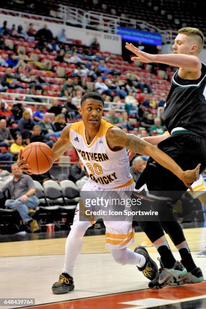 Northern Kentucky Norse G Lavone Holland II tries to cut inside during the game between Wright State Raiders and Northern Kentucky Norse in the...