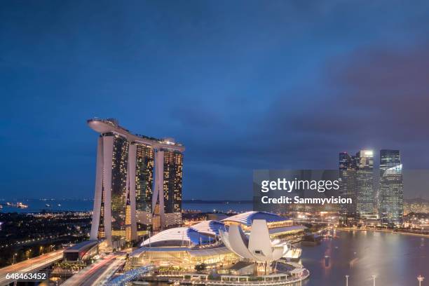 night in singapore - sands hotel & casino stock pictures, royalty-free photos & images
