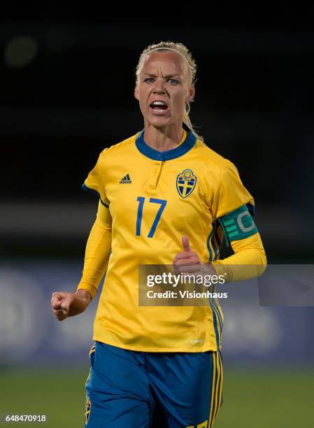 Caroline Seger of Sweden during the Group C 2017 Algarve Cup match between China Women and Sweden Women at the Vila Real de Santo Antonio Sports...