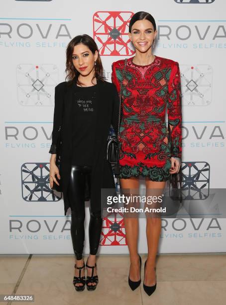 Jess Origliasso and Ruby Rose arrive ahead of the ROVA Flying Selfie Camera Launch at Hilton Brasserie on March 6, 2017 in Sydney, Australia.