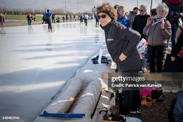 Princess Margriet of The Netherlands at the Hollandse 100 ice skating and cycling fund raising event at Flevonice on March 5, 2017 in Biddinghuizen,...