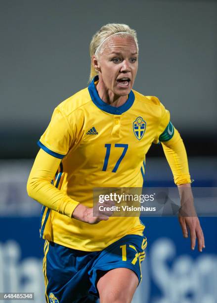 Caroline Seger of Sweden during the Group C 2017 Algarve Cup match between China Women and Sweden Women at the Vila Real de Santo Antonio Sports...