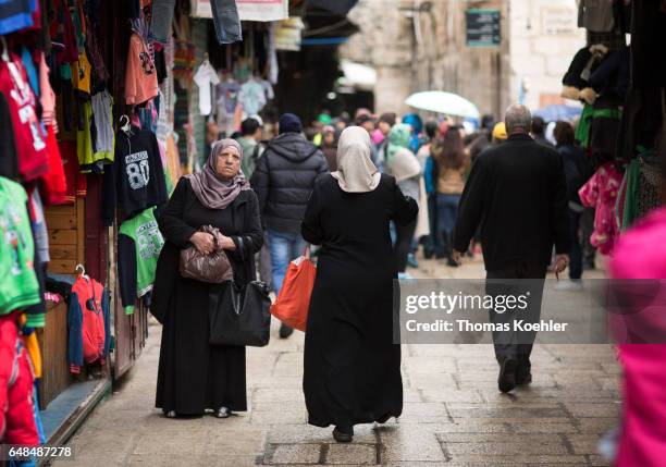 Jerusalem, Israel Street scene in the Muslim quarter of the historic city center of Jerusalem on February 08, 2017 in Jerusalem, Israel.