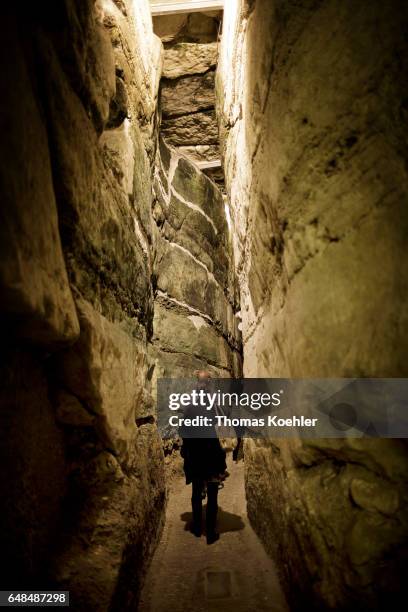 Jerusalem, Israel People cross the tunnel under the historic city center of Jerusalem on February 08, 2017 in Jerusalem, Israel.