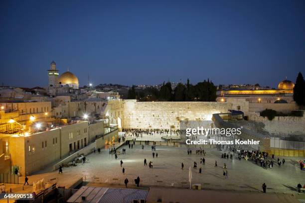 Jerusalem, Israel View of the Wailing Wall, Temple Mount and Dome of the Rock, historic city center of Jerusalem on February 08, 2017 in Jerusalem,...