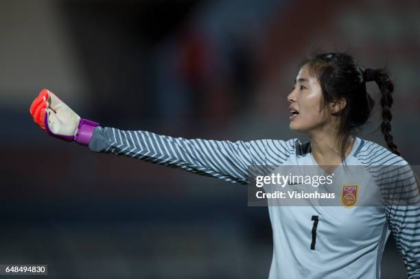 Zhao Lina of China during the Group C 2017 Algarve Cup match between China Women and Sweden Women at the Vila Real de Santo Antonio Sports Complex on...