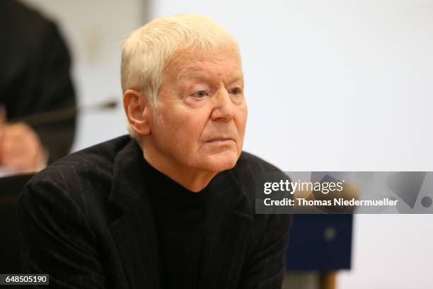 Anton Schlecker, founder of the now bankrupt German drugstore chain Schlecker, attends the first day of his trial on March 6, 2017 in Stuttgart,...