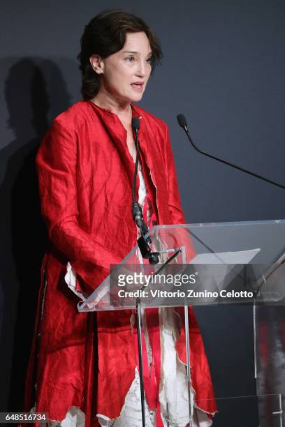 Carrie Rebora Barratt speaks during the "Rei Kawakubo Comme Des Garcons Art Of The In-Between" Presentation as part of the Paris Fashion Week...
