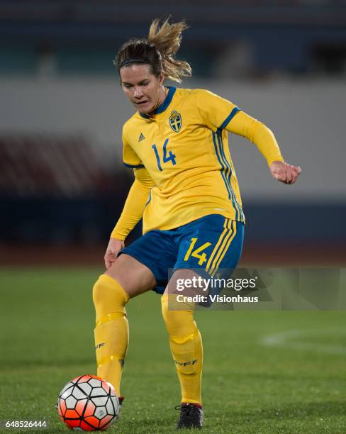 Hanna Folkesson of Sweden during the Group C 2017 Algarve Cup match between China Women and Sweden Women at the Vila Real de Santo Antonio Sports...