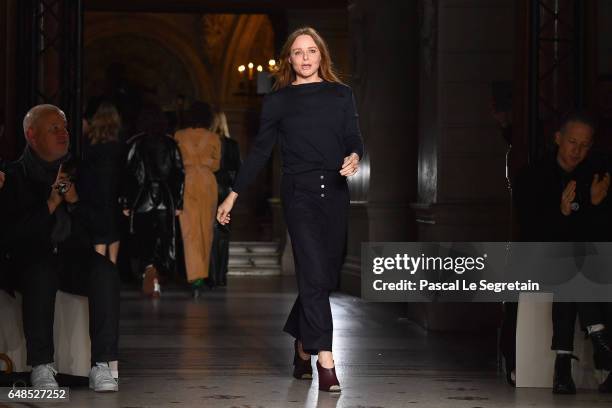 Designer Stella McCartney is seen on the runway during the Stella McCartney show as part of the Paris Fashion Week Womenswear Fall/Winter 2017/2018...