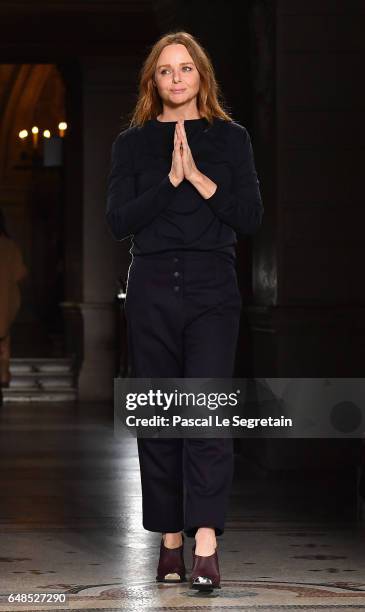 Designer Stella McCartney is seen on the runway during the Stella McCartney show as part of the Paris Fashion Week Womenswear Fall/Winter 2017/2018...