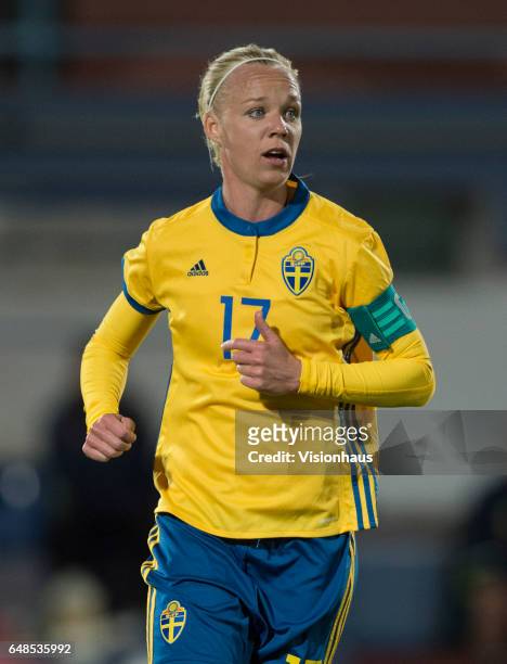 Caroline Seger of Sweden during the Group C 2017 Algarve Cup match between China Women and Sweden Women at the Vila Real de Santo Antonio Sports...