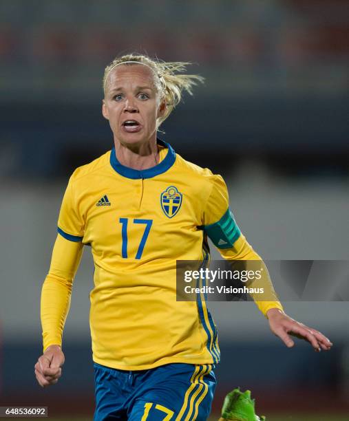 Caroline Seger of Sweden during the Group C 2017 Algarve Cup match between China Women and Sweden Women at the Vila Real de Santo Antonio Sports...