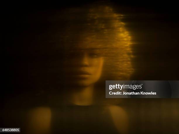 distorted portrait of female, reflection - bokeh lights stock pictures, royalty-free photos & images