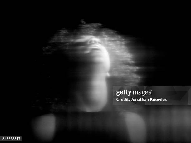 distorted portrait of female, reflection - ecstatic woman stock pictures, royalty-free photos & images