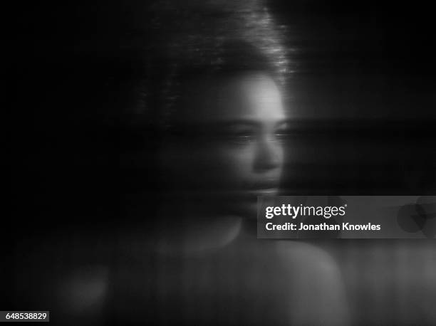 distorted portrait of female, reflection - depression frau stock-fotos und bilder