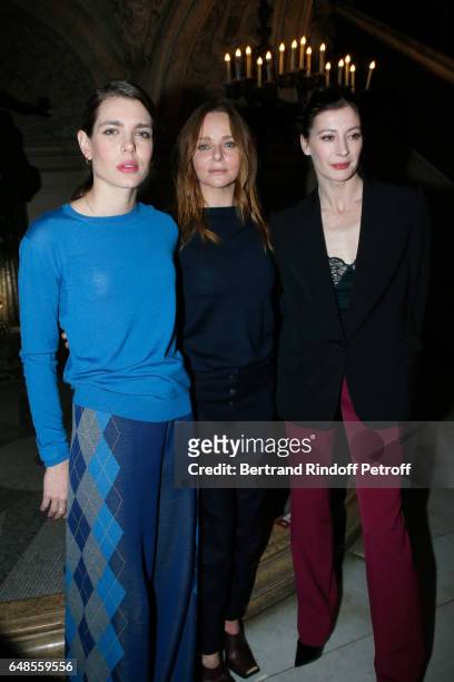 Charlotte Casiraghi, Stylist Stella McCartney and Marie-Agnes Gillot pose after the Stella McCartney show as part of the Paris Fashion Week...