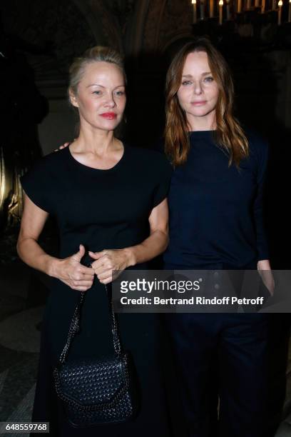 Pamela Anderson and Stylist Stella McCartney pose after the Stella McCartney show as part of the Paris Fashion Week Womenswear Fall/Winter 2017/2018...