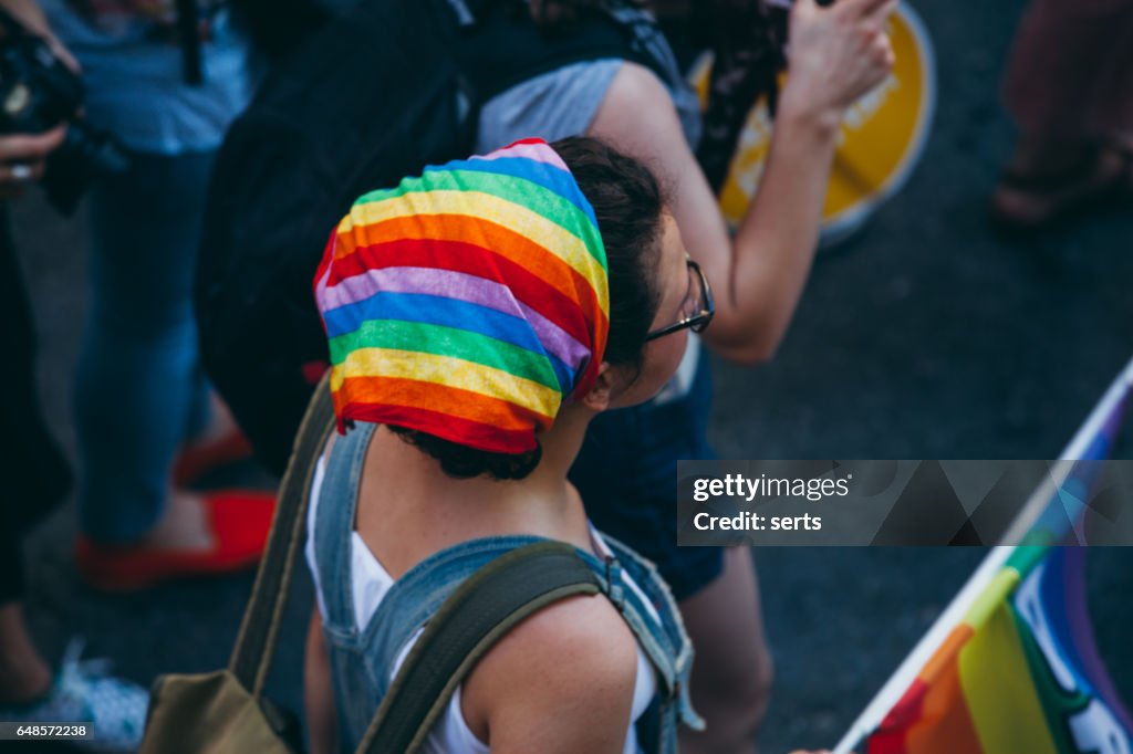 Young girl with LGBT headscarf