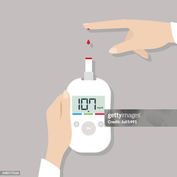 test blood sugar with modern a glucose meter. - blood sugar test stock illustrations