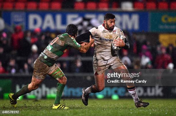 Northern Ireland , United Kingdom - 3 March 2017; Charles Piutau of Ulster is tackled by Ian McKinley of Benetton Treviso during the Guinness PRO12...
