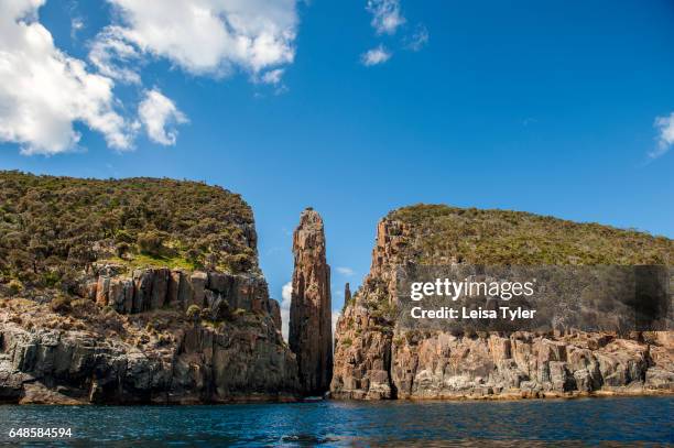 Dramatic dolerite columns known as The Totem Pole and Candlestick on the Tasman Peninsula in Tasmania. Home to the penal colony site of Port Arthur,...