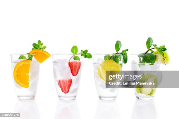 fresh mocktails on white background - wooden floor white background stock pictures, royalty-free photos & images