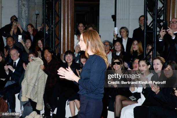 Stylist Stella McCartney acknowledges the applause of the audience at the end of the Stella McCartney show as part of the Paris Fashion Week...